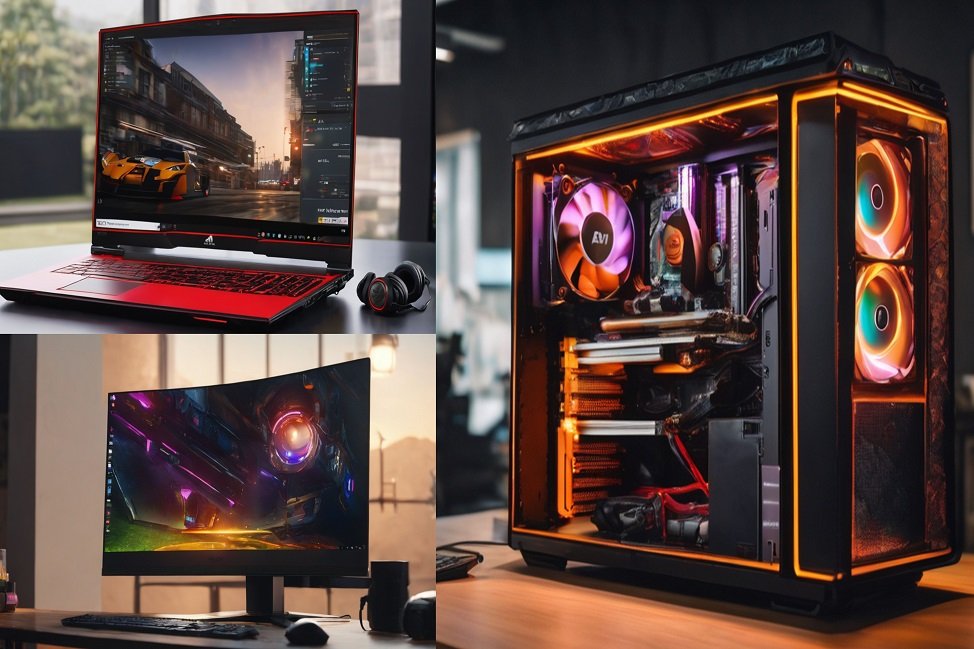 A modern workspace adorned with cutting-edge computer and accessories