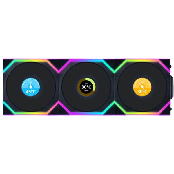 Lian Li 120mm UNI FAN SL Wireless LCD ARGB Black Forward Blade Case Fan - Triple Pack Lian Li 120mm UNI FAN SL Wireless LCD ARGB Black Forward Blade Case Fan - Triple PackLian Li 120mm UNI FAN SL Wireless LCD ARGB Black Forward Blade Case Fan - Triple Pack